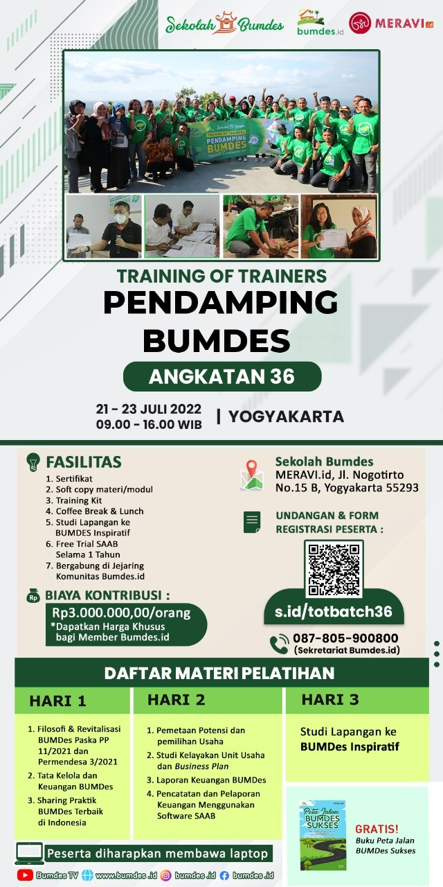 Training of Trainers Pendamping BUMDes Angkatan 36 Juli 2022 (Dibuka)