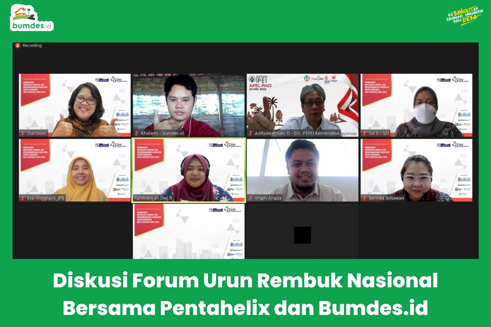 Diskusi Forum Urun Rembuk Nasional Bersama Pentahelix dan Bumdes.id
